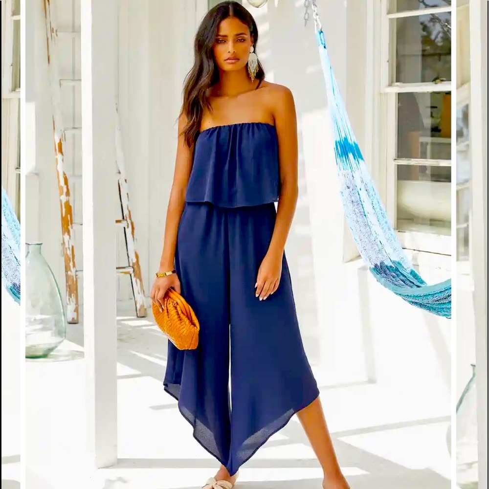 NWT Strapless Pocketed Asymmetrical Jumpsuit